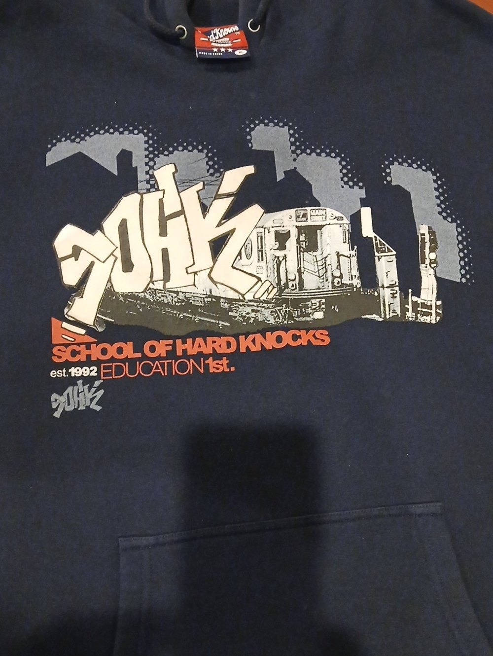 Vintage Y2K School of Hard Knocks Pull-over Hoodie Color:Navy-Blue Size:Large